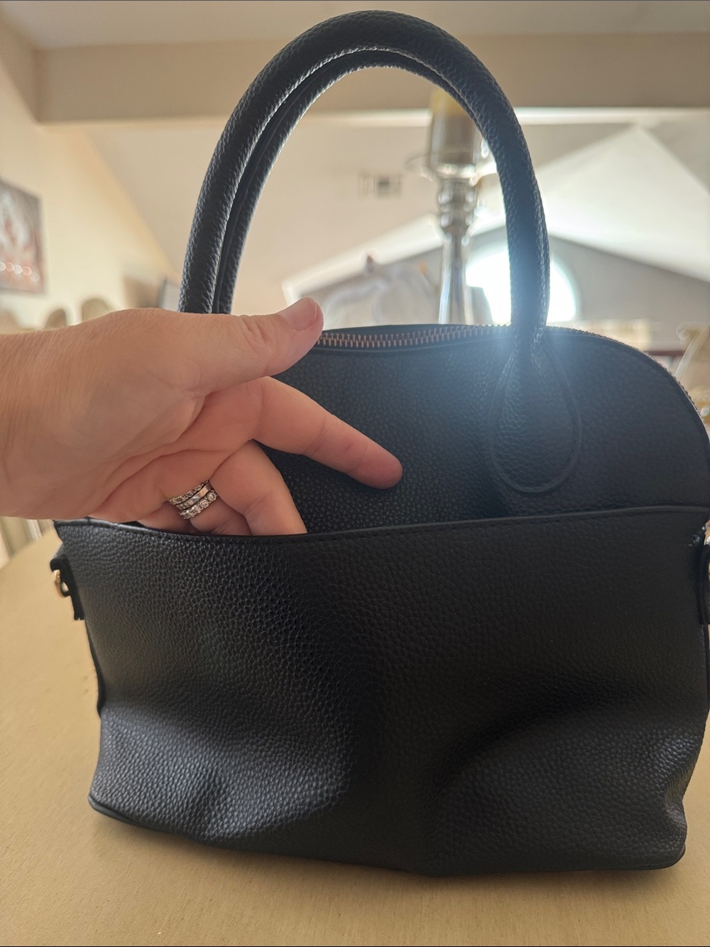 bebe Black Pebbled Dome Satchel with Silver Logo - Picture 3 of 4